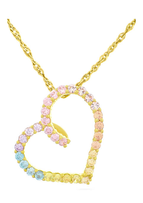 Rainbow Cubic Zirconia Heart Necklace in 14K Gold Plated Sterling Silver