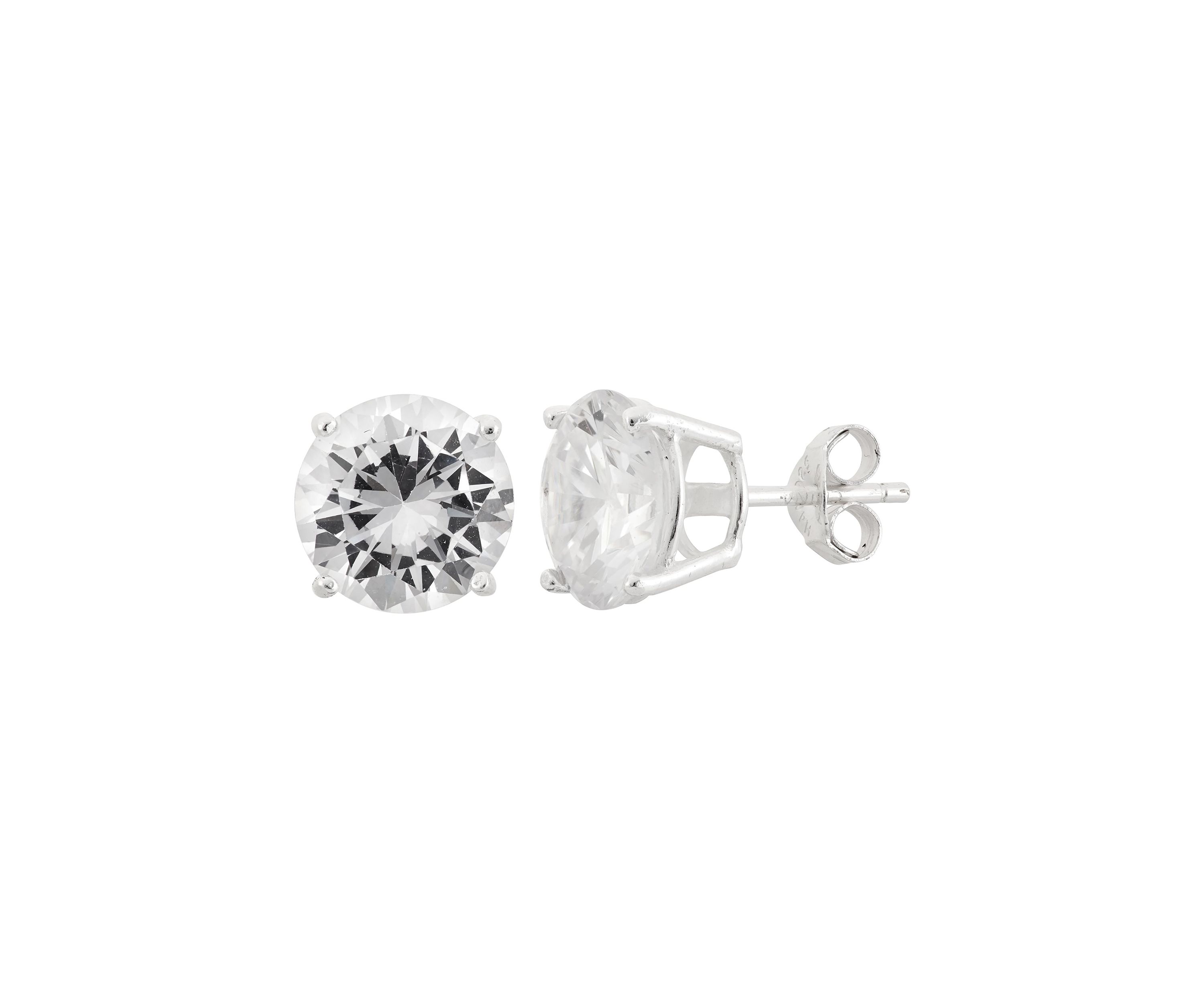 Lab Created White Cubic Zirconia 10mm Round Stud Earrings in Sterling Silver