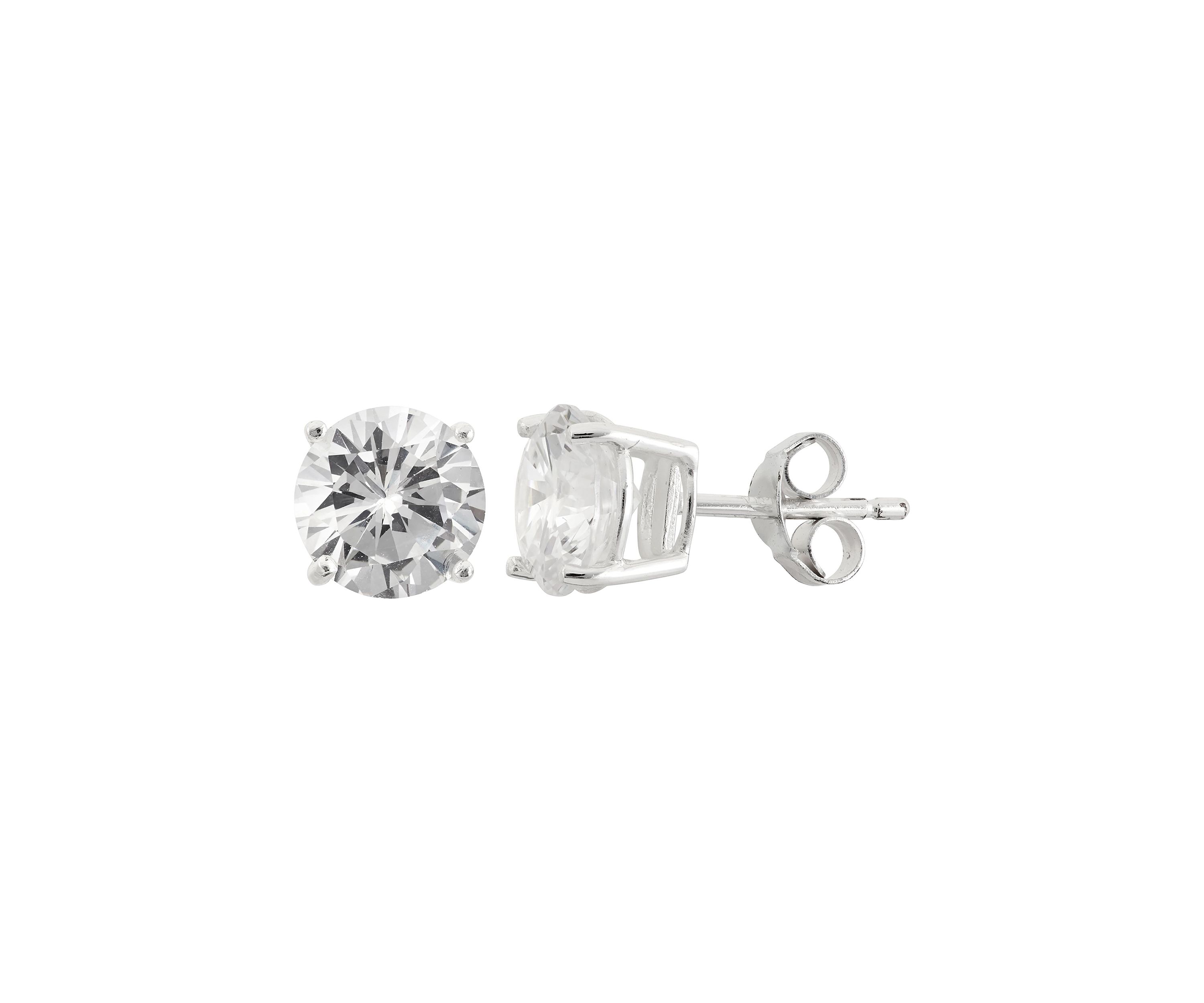 Lab Created White Cubic Zirconia 8mm Round Stud Earrings in Sterling Silver