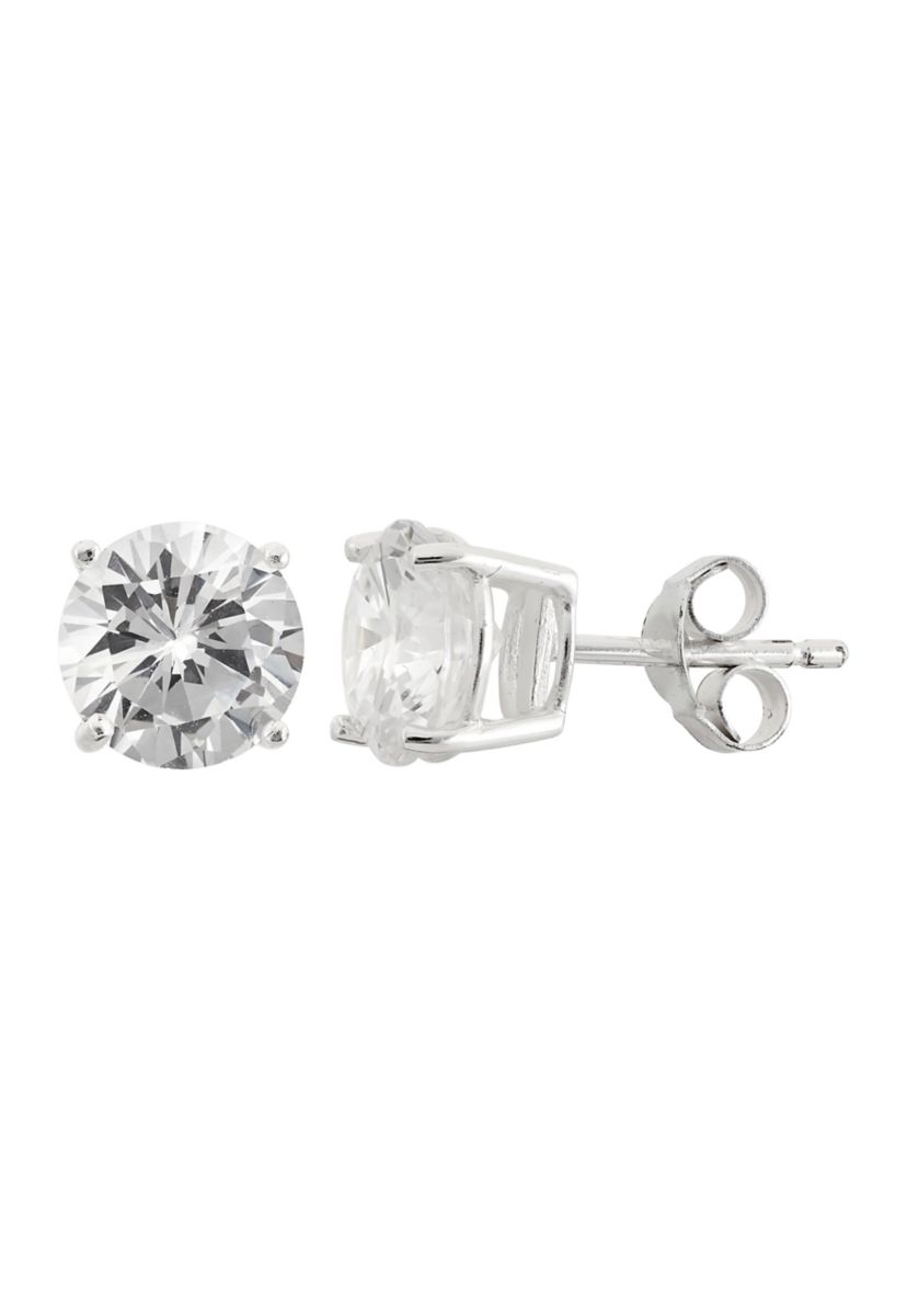 Lab Created White Cubic Zirconia 8mm Round Stud Earrings in Sterling Silver