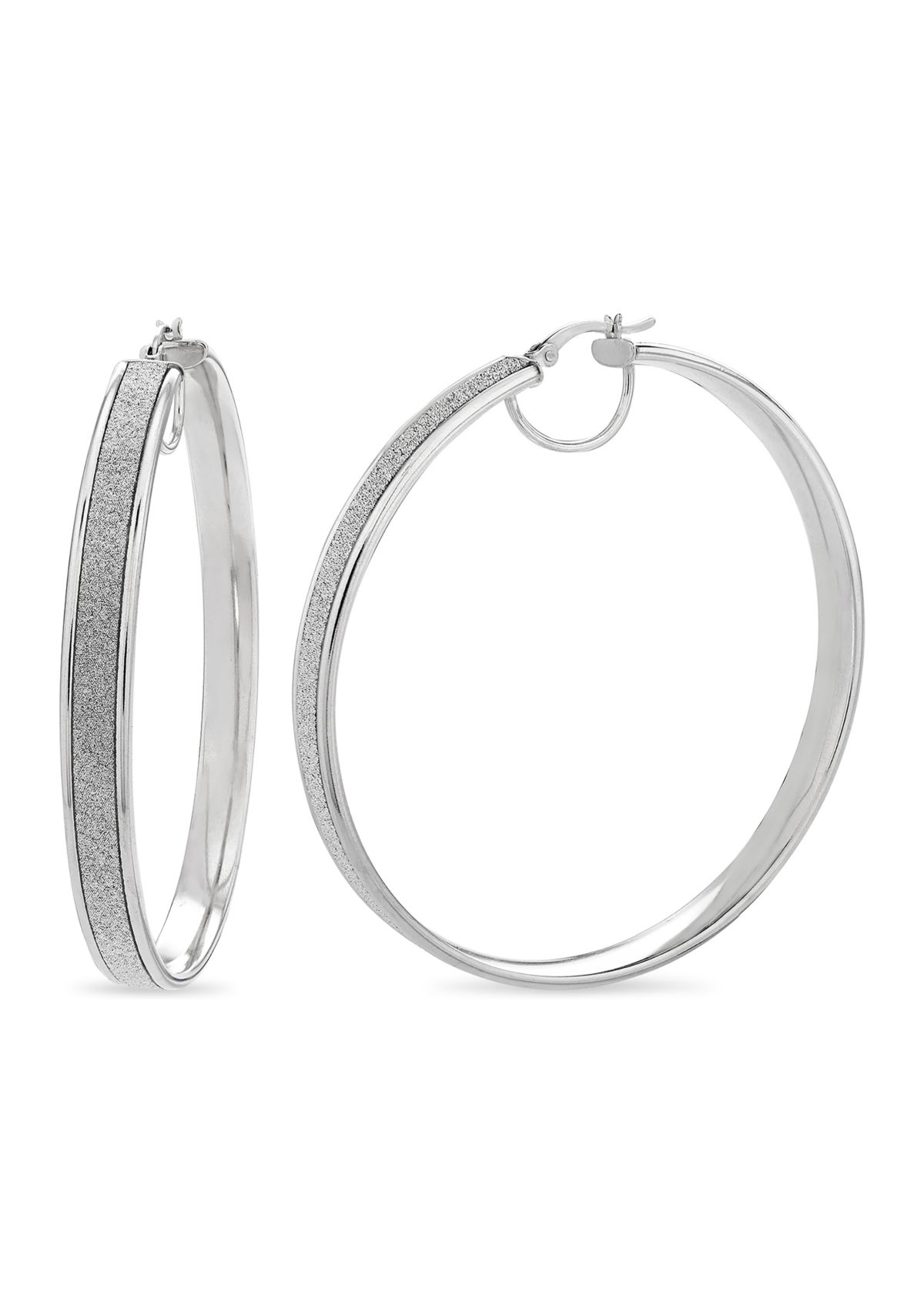  Sterling Silver Rhodium Glitter Hoop Earrings 