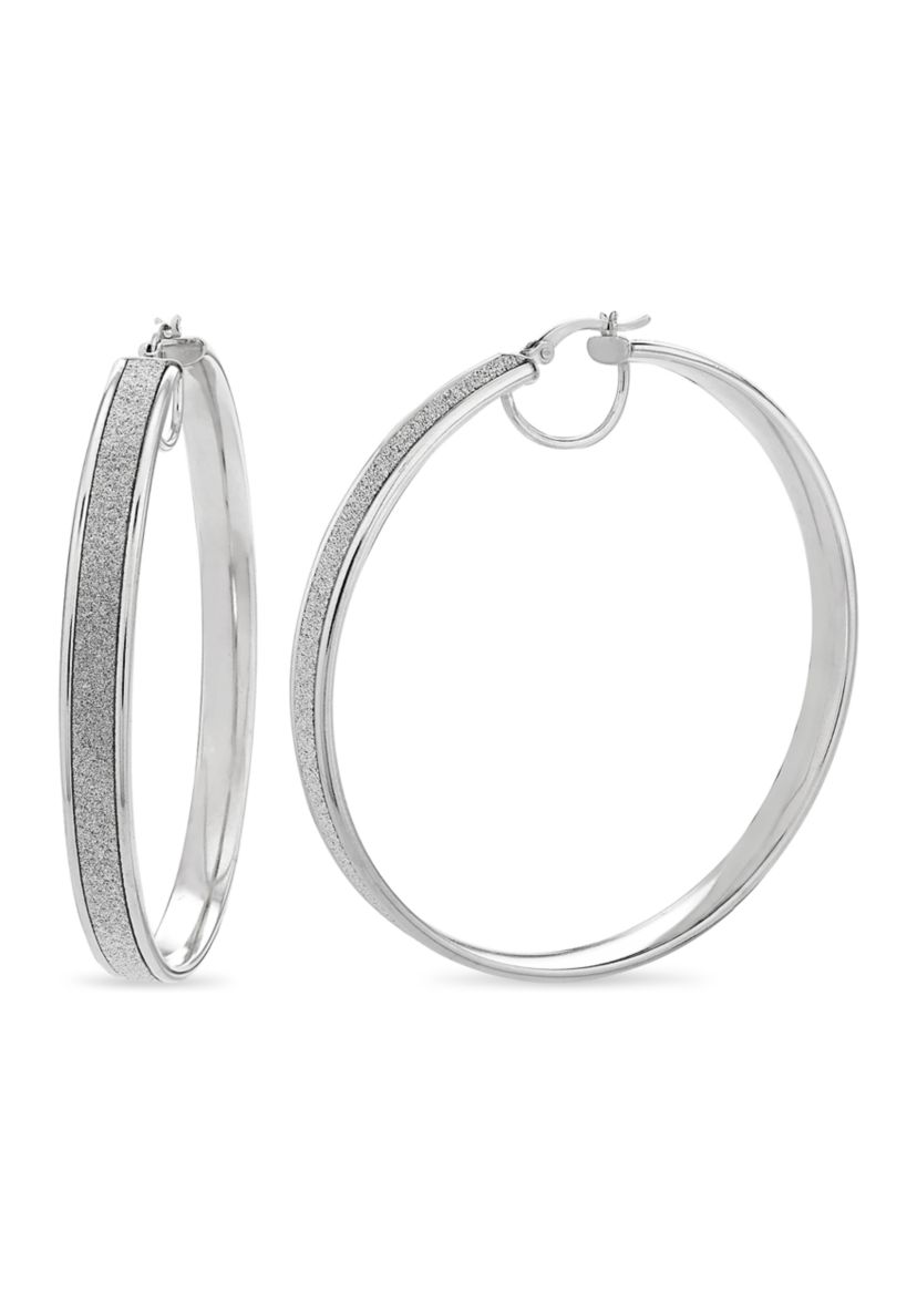  Sterling Silver Rhodium Glitter Hoop Earrings 