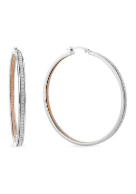 Forever New Sterling Silver 50x3.5mm Silver and Gold Glitter Inside Out Hoop Earrings