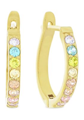 Forever New Featuring Swarovski Zirconia Rainbow Cubic Zirconia Oval Huggie Earrings In 14K Gold Plated Sterling Silver