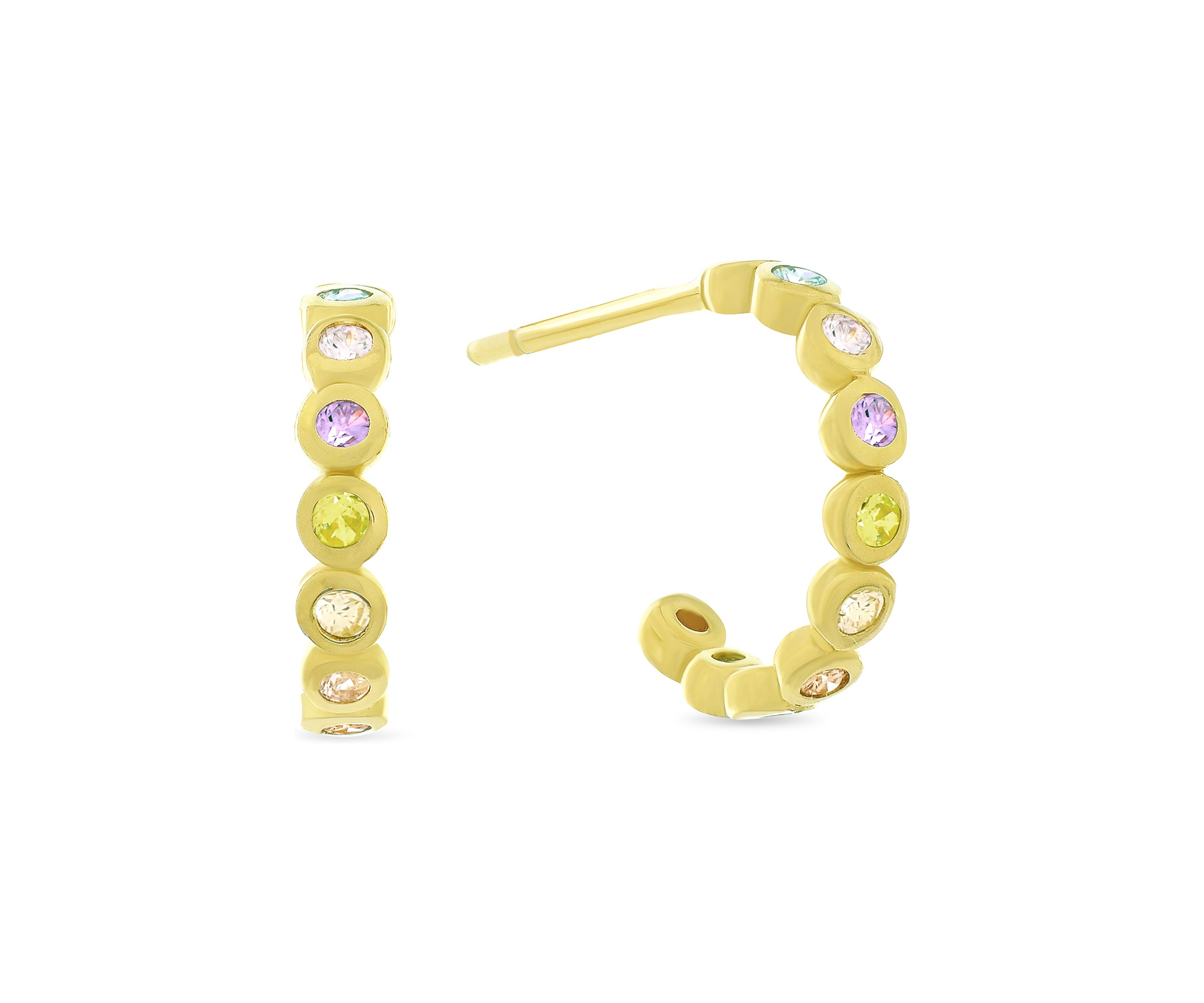 Rainbow Cubic Zirconia Half Hoop Earrings in 14K Gold Plated Sterling Silver
