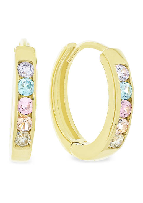 Rainbow Cubic Zirconia Huggie Hoop Earrings in 14K Gold Plated Sterling Silver
