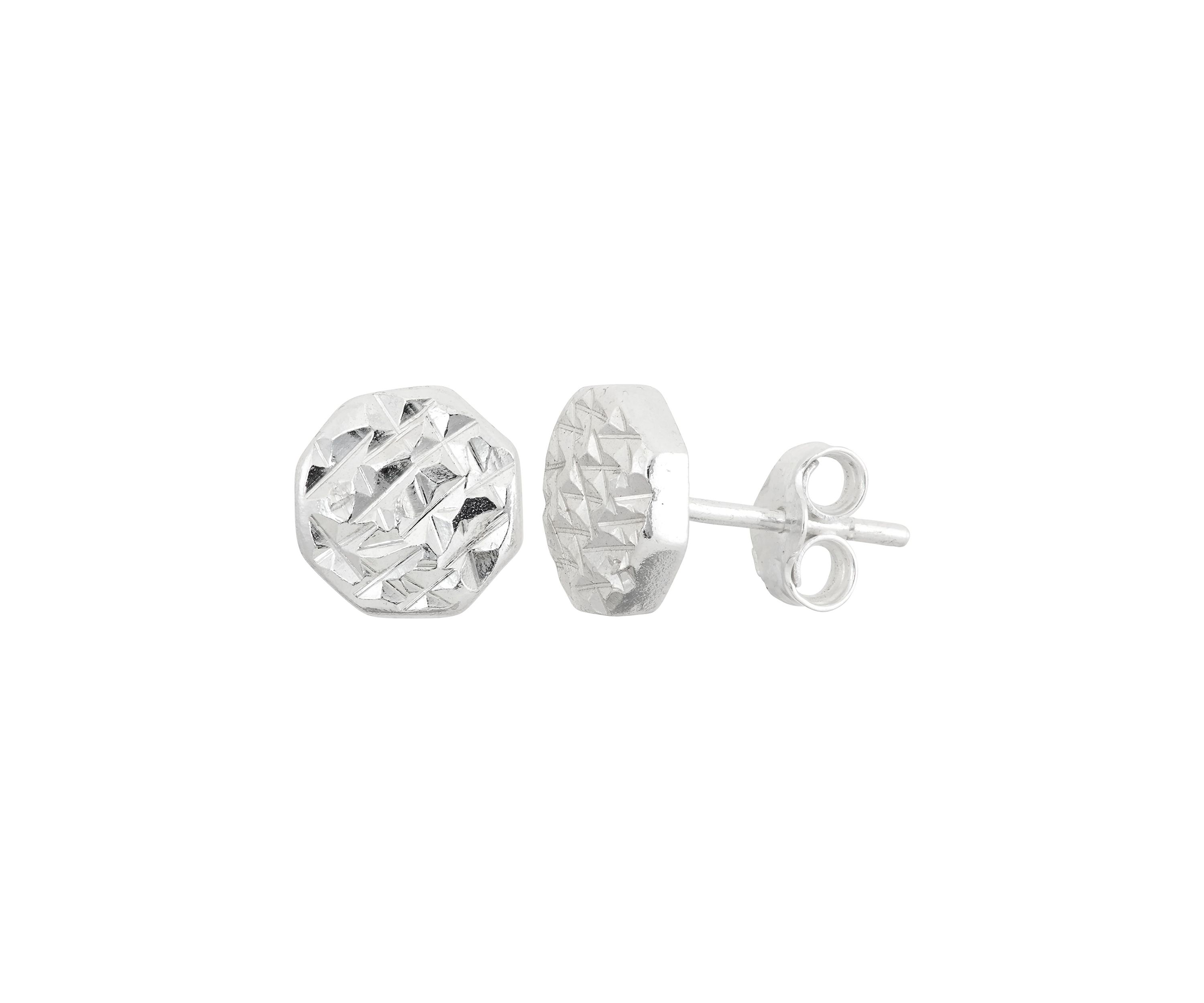 Octagon 8mm Round Diamond Cut Stud Earrings in Sterling Silver