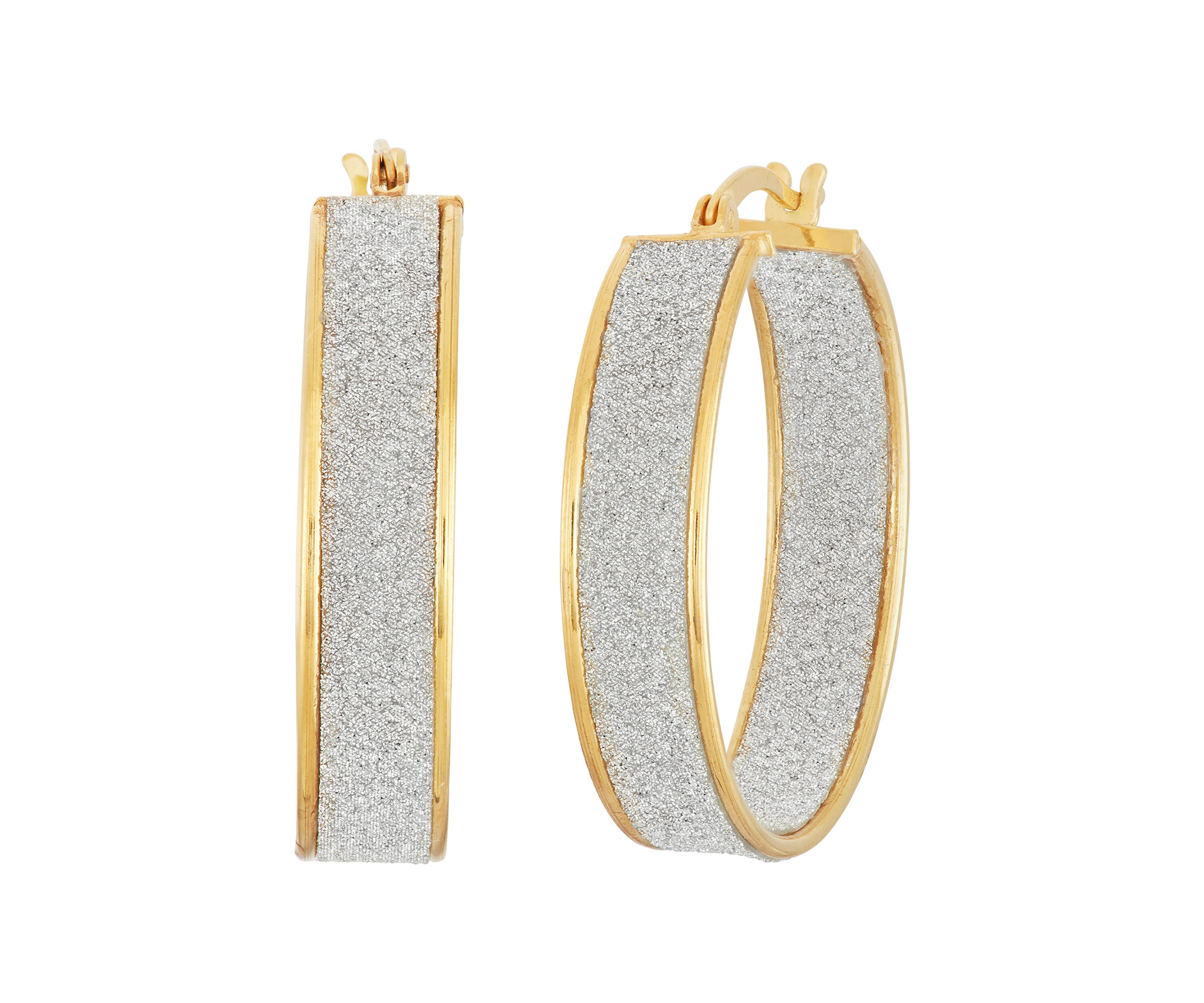  Gold Plated Two Tone Glitter Hoop Earrings 