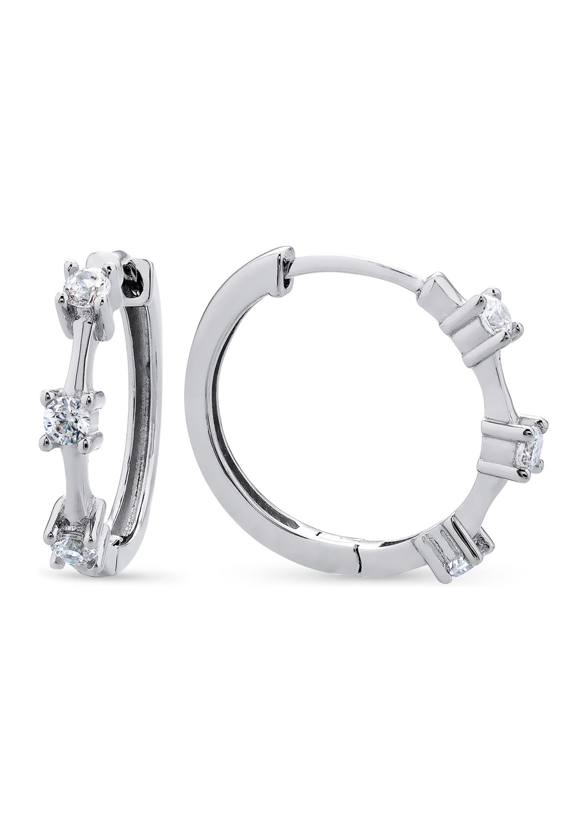 Sterling Silver Round Cubic Zirconia Huggie Hoop Earrings