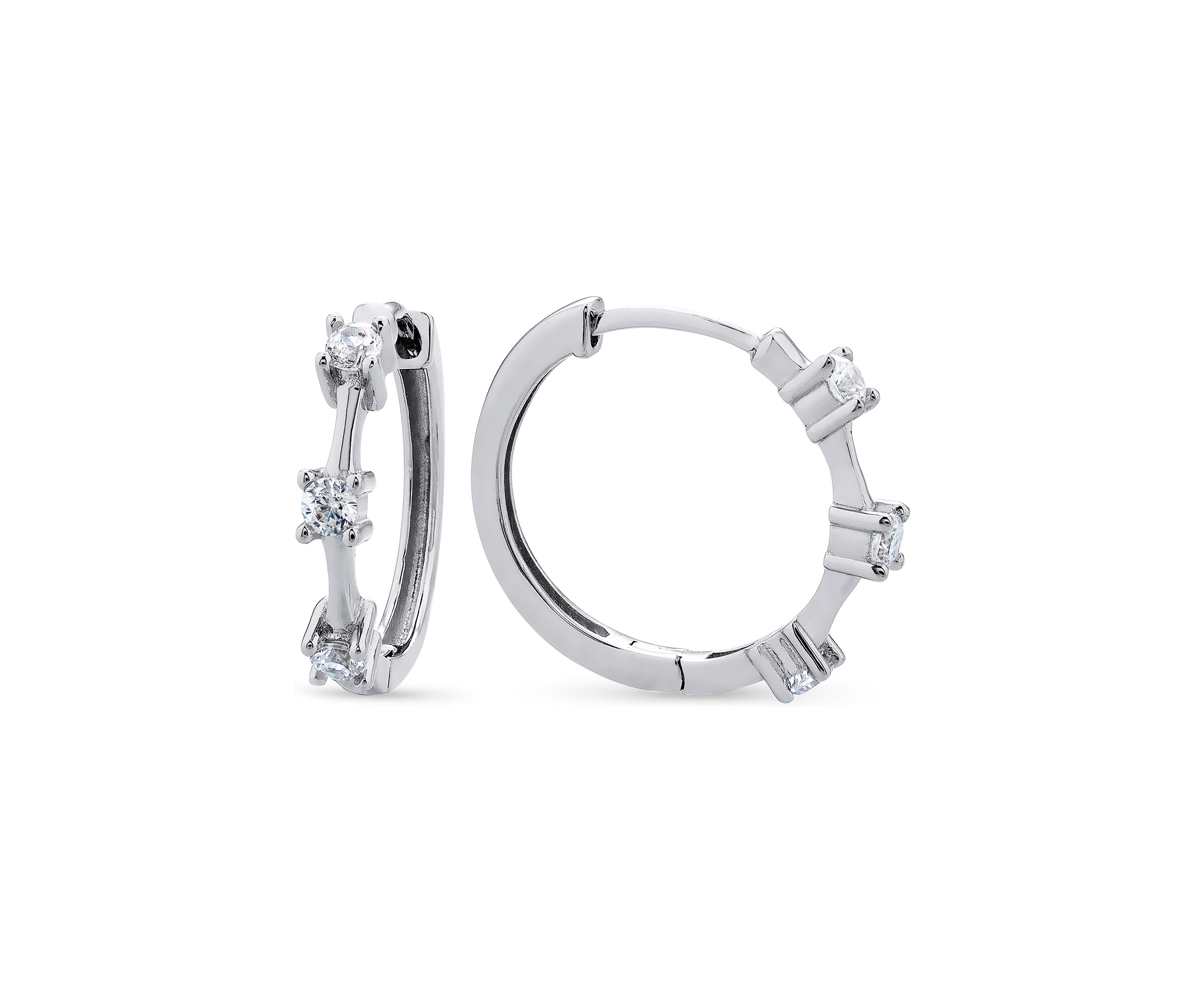 Sterling Silver Round Cubic Zirconia Huggie Hoop Earrings