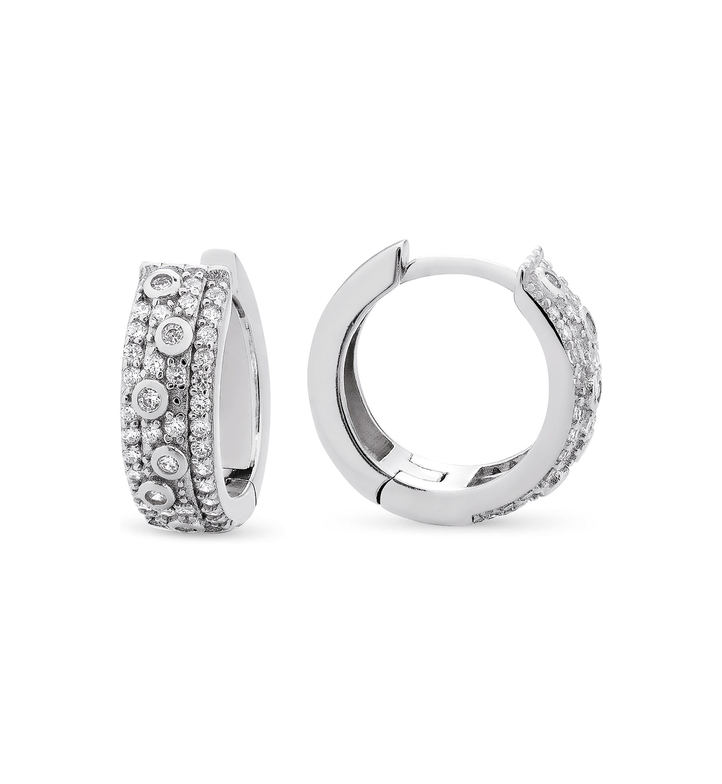 Sterling Silver Cubic Zirconia Polished Huggie Hoop Earrings