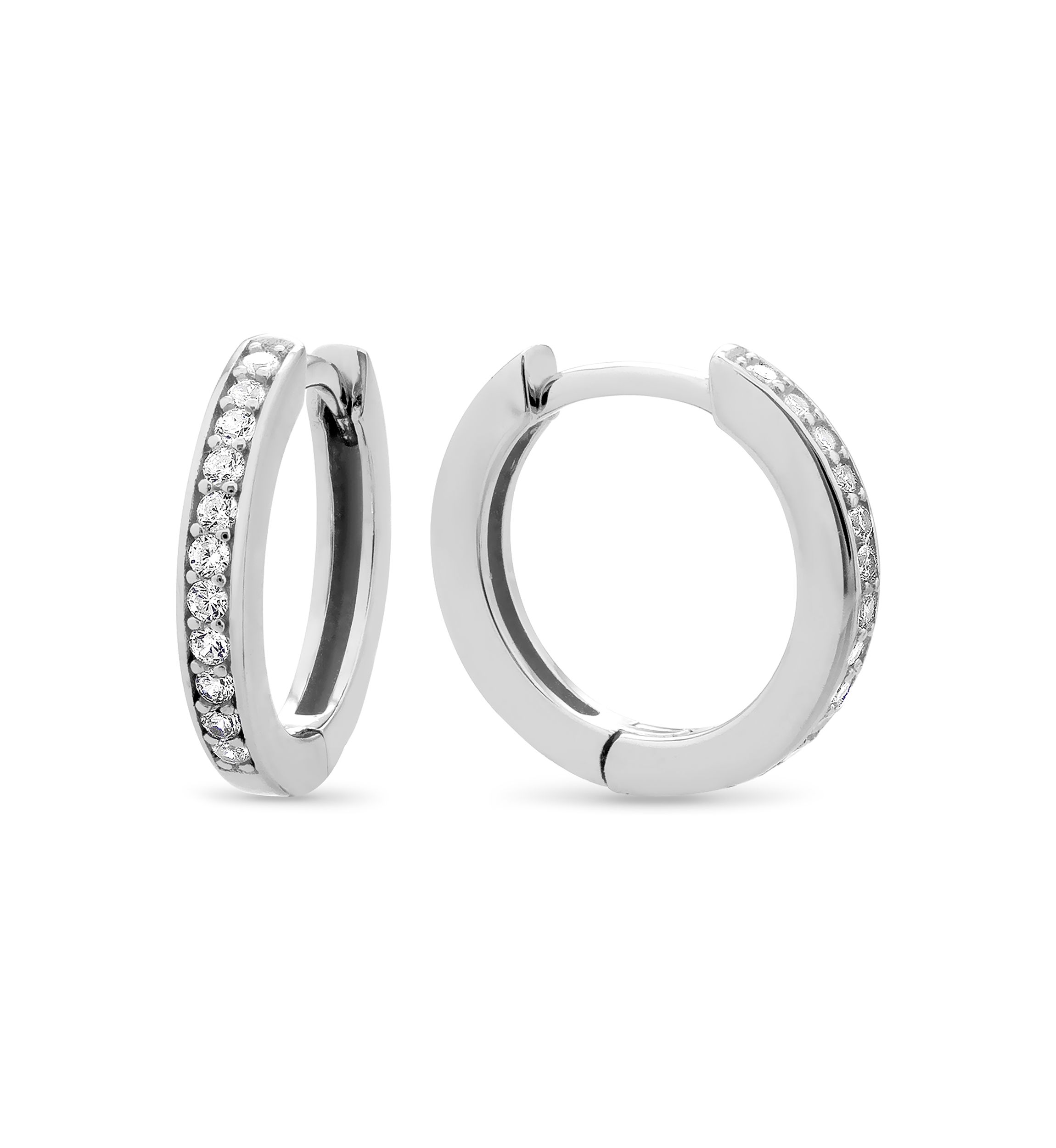 Sterling Silver Cubic Zirconia Channel Set Huggie Hoop Earrings