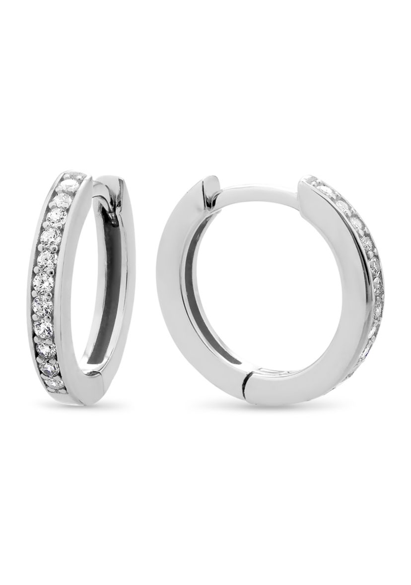 Sterling Silver Cubic Zirconia Channel Set Huggie Hoop Earrings