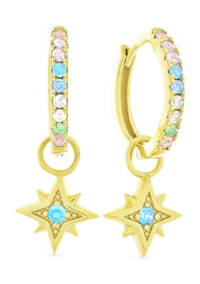 Forever New Featuring Swarovski Zirconia Rainbow Cubic Zirconia Dangle Starburst And Huggie Earrings In 14K Gold Plated Sterling Silver
