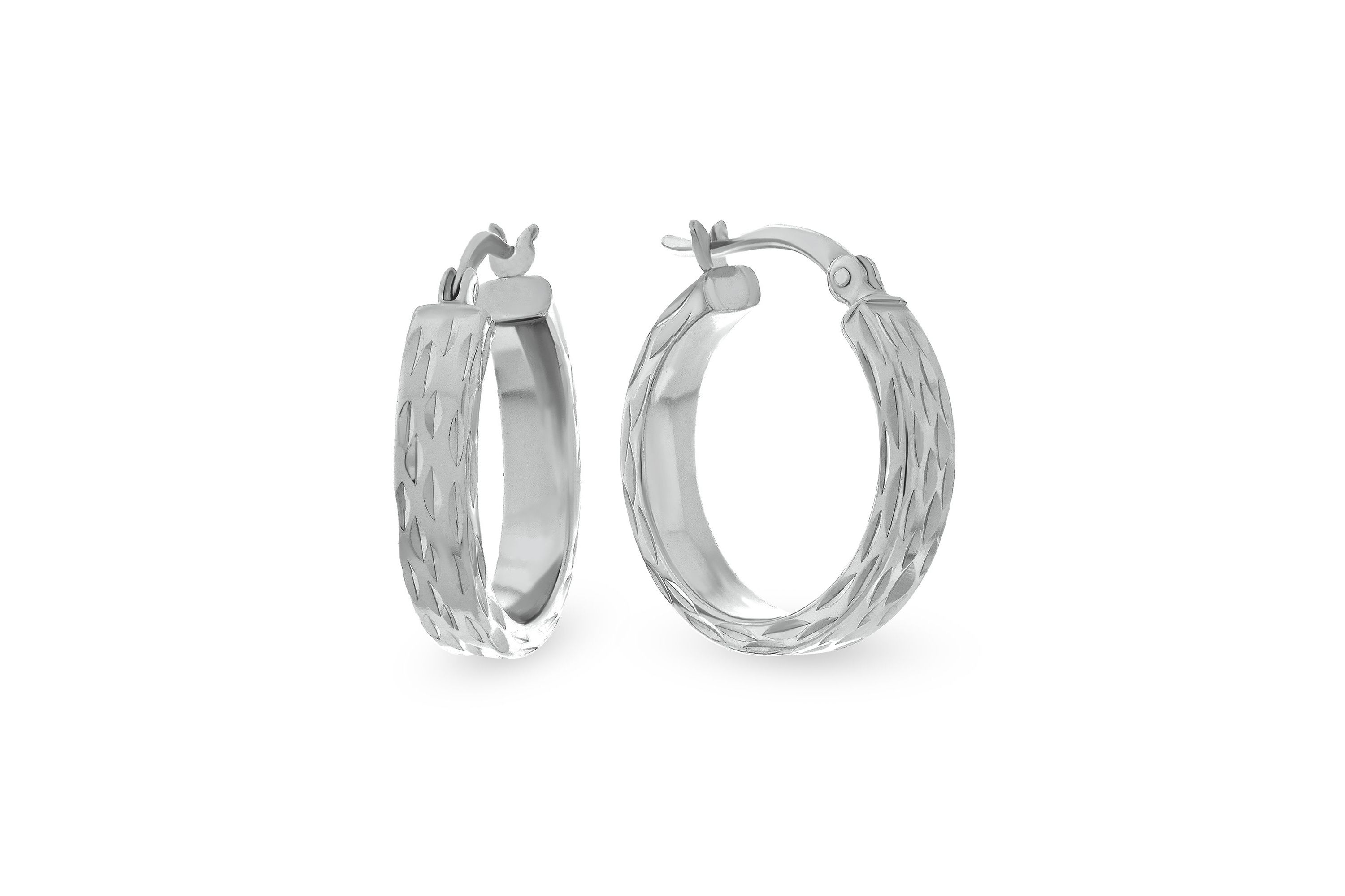 Sterling Silver Diamond Cut Hoop Earrings