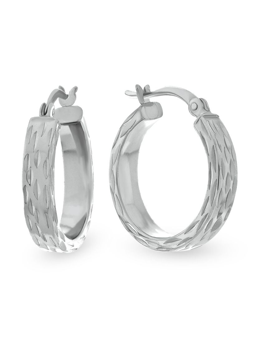 Sterling Silver Diamond Cut Hoop Earrings