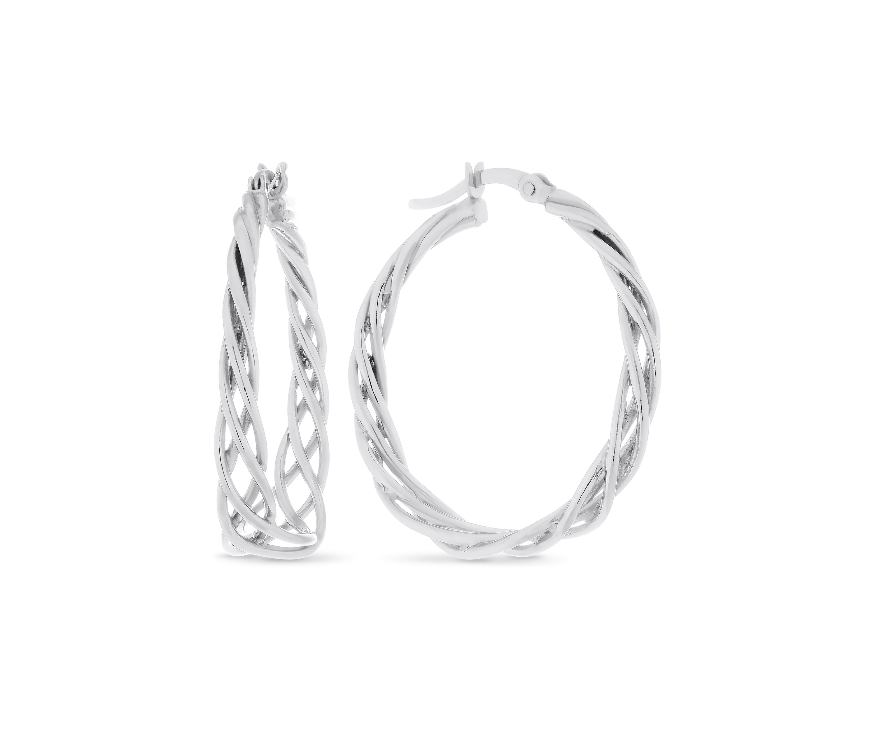 Sterling Silver Graduated Basket Flex Hoop Earrings