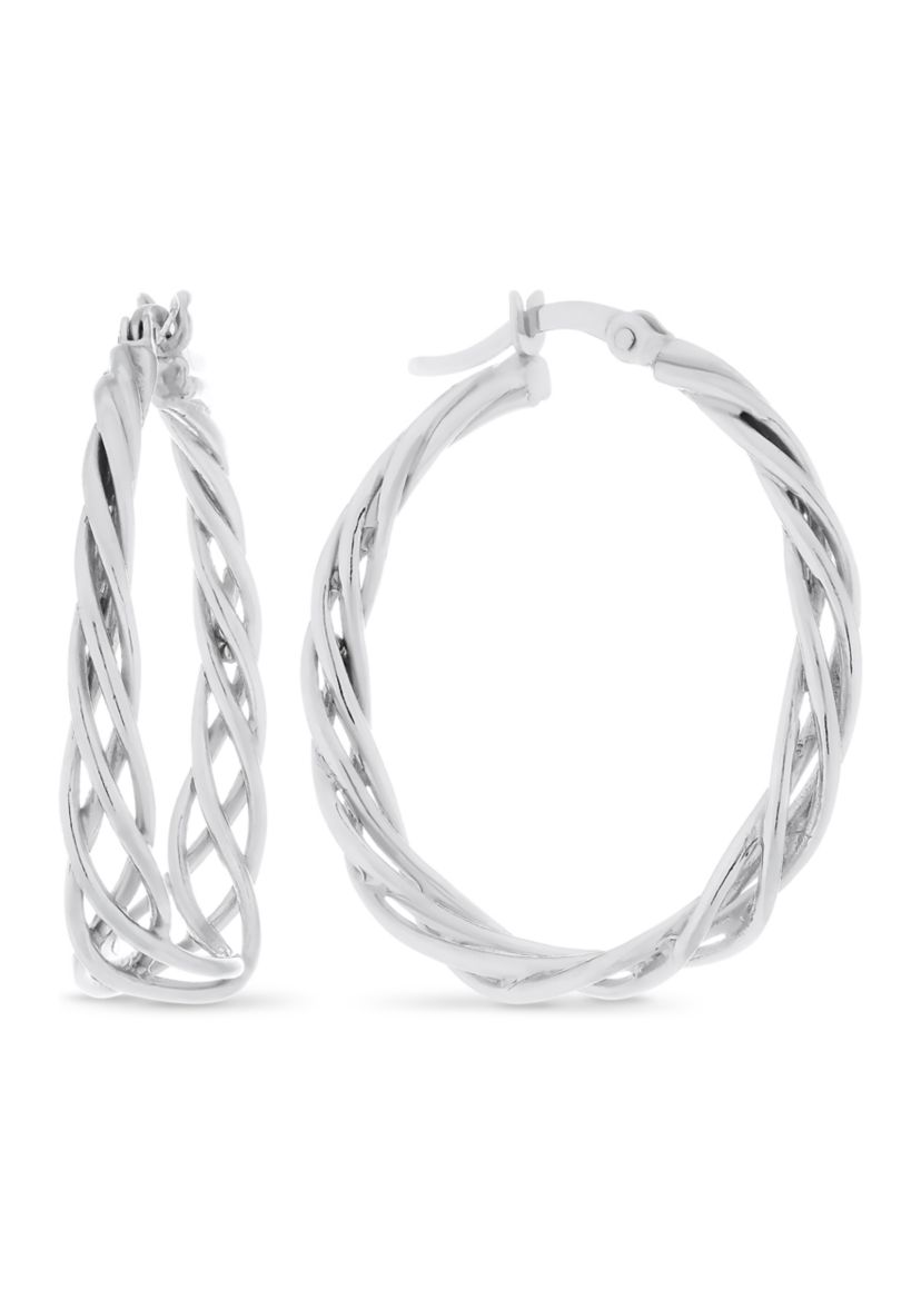 Sterling Silver Graduated Basket Flex Hoop Earrings