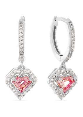 Forever New Featuring Swarovski Zirconia Rose Cubic Zirconia Dangle Heart Huggie Earrings In Sterling Silver