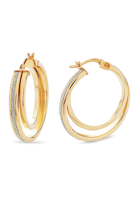  Gold Plated Glitter Polished Double Hoop Earrings 