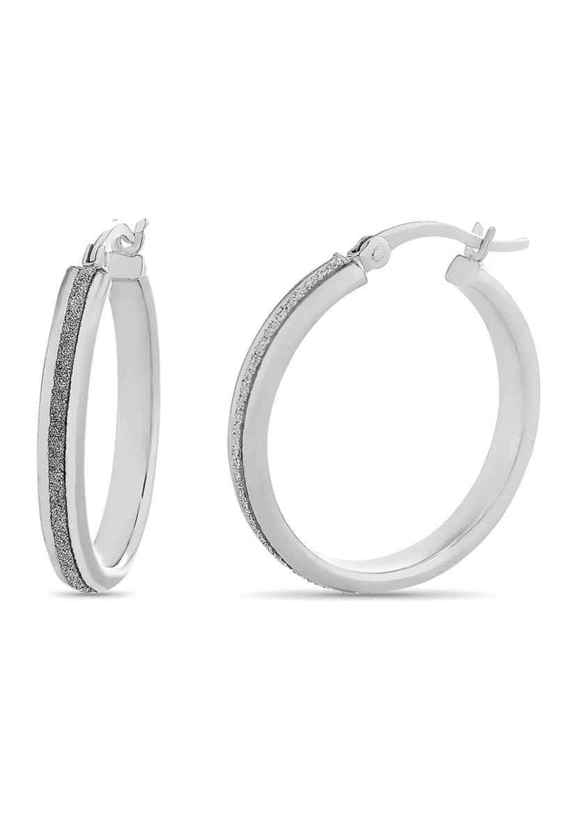  Sterling Silver Glitter Hoop Earrings 