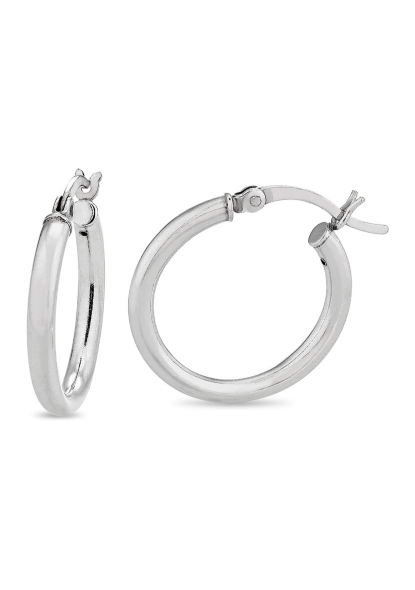  Sterling Silver Polished, Diamond Cut and Glitter 3-Pair Hoop Earring Set 