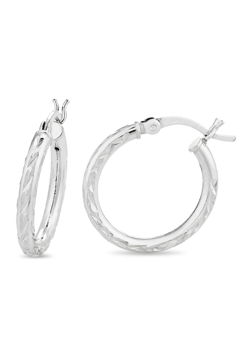  Sterling Silver Polished, Diamond Cut and Glitter 3-Pair Hoop Earring Set 