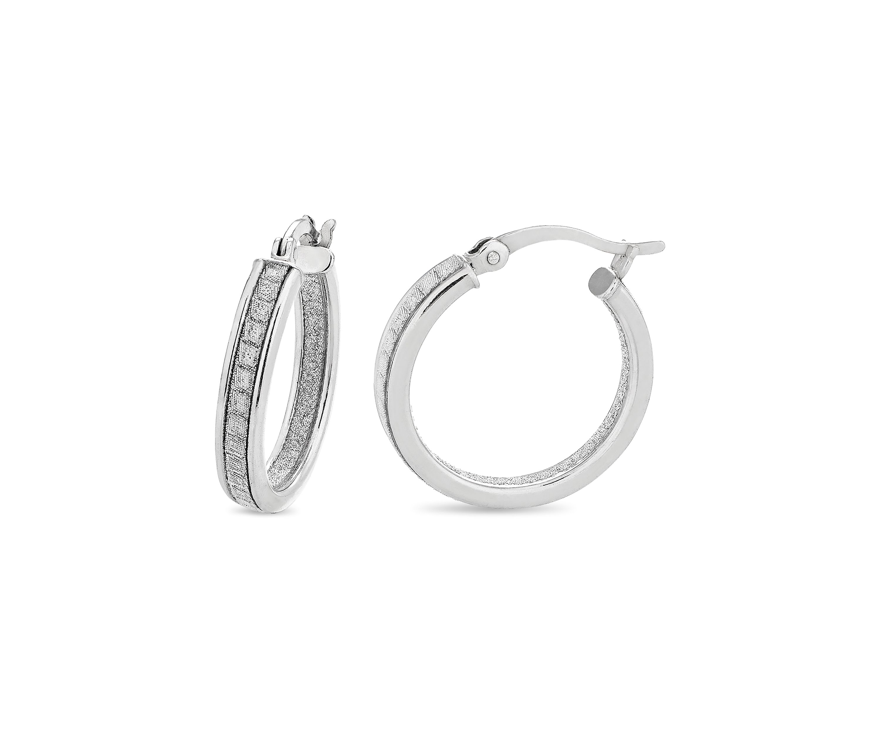  Sterling Silver Polished, Diamond Cut and Glitter 3-Pair Hoop Earring Set 