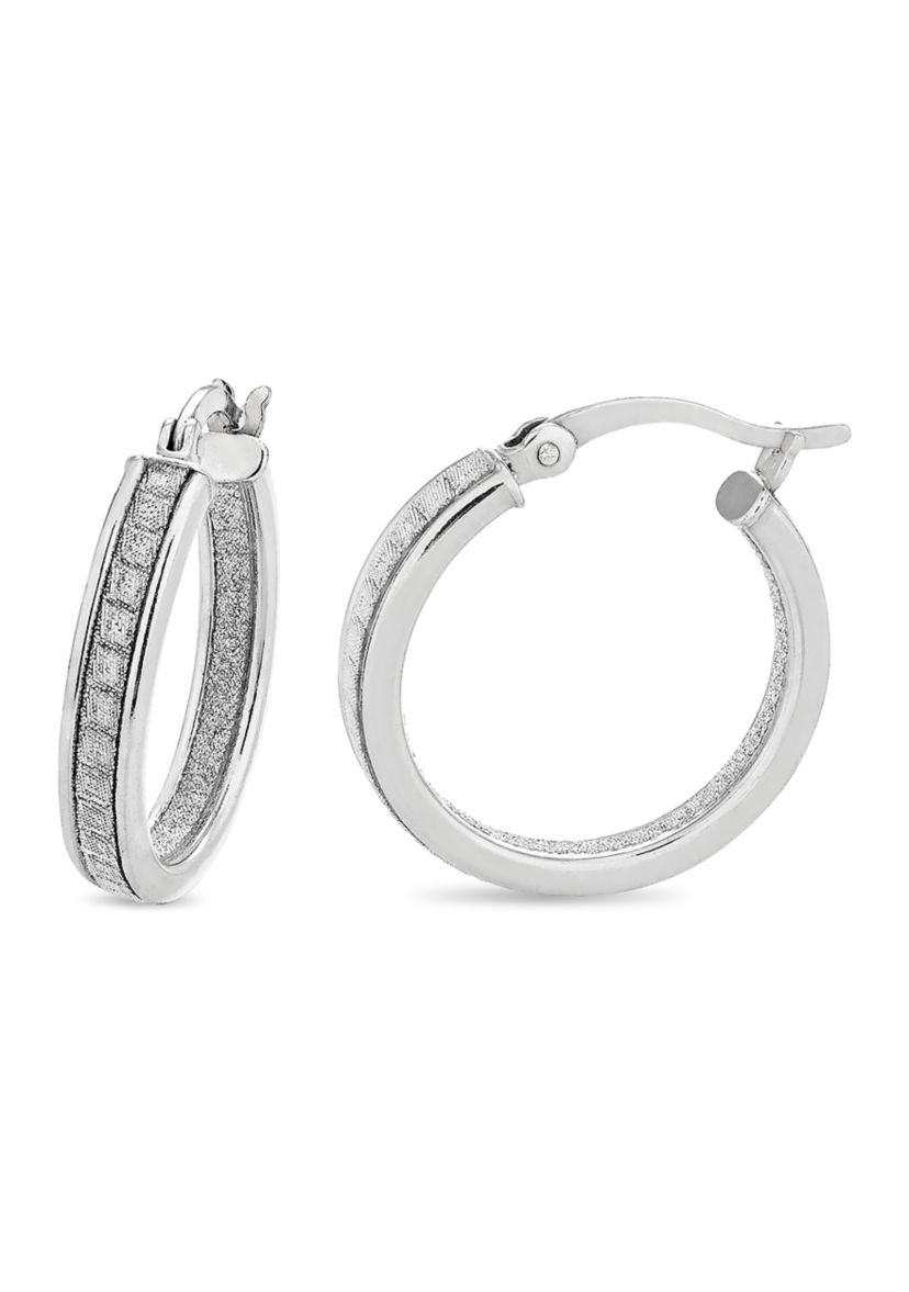  Sterling Silver Polished, Diamond Cut and Glitter 3-Pair Hoop Earring Set 