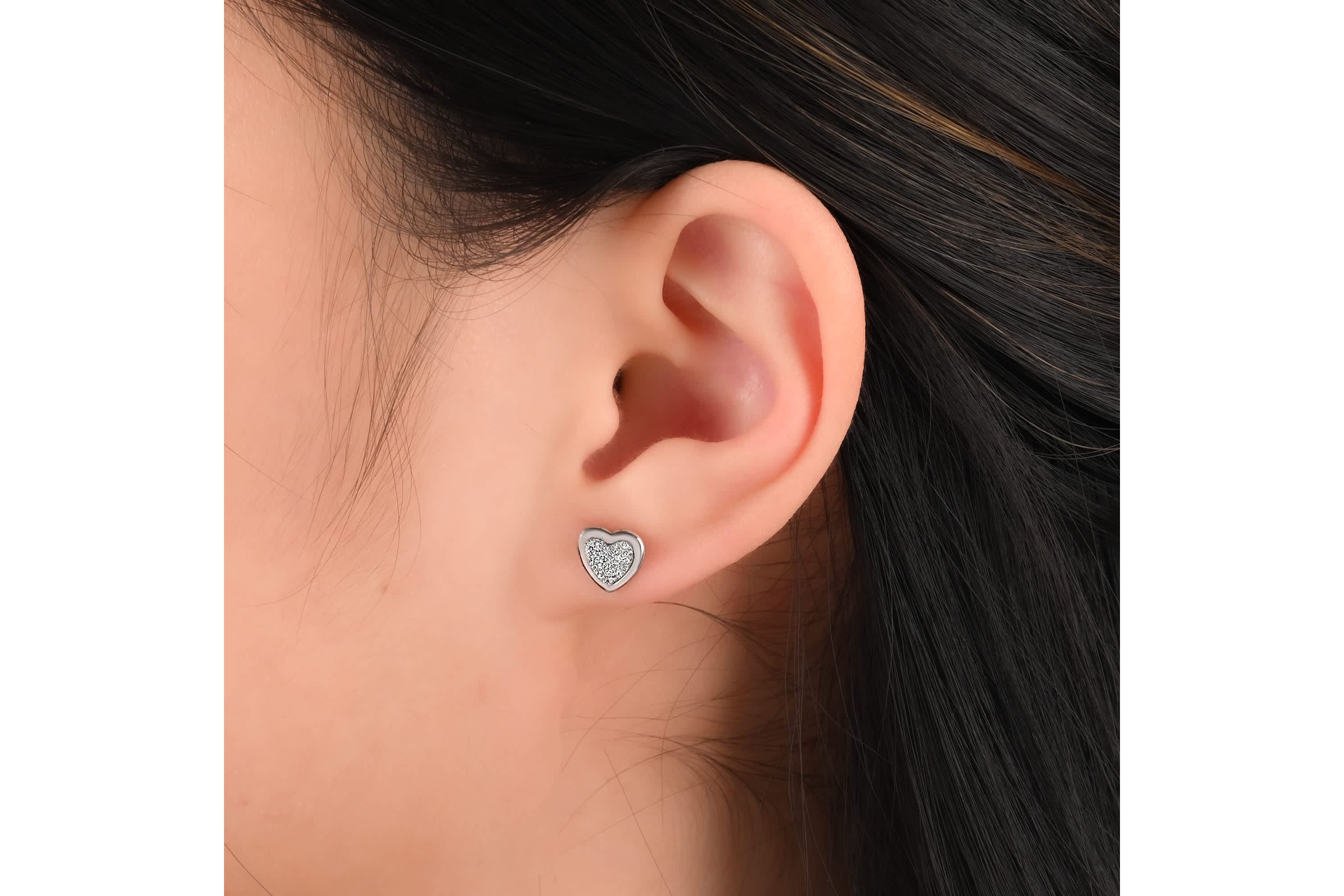 Lab Created Sterling Silver White Cubic Zirconia 4mm Round, Ball and Glitter Heart Stud Earring Set