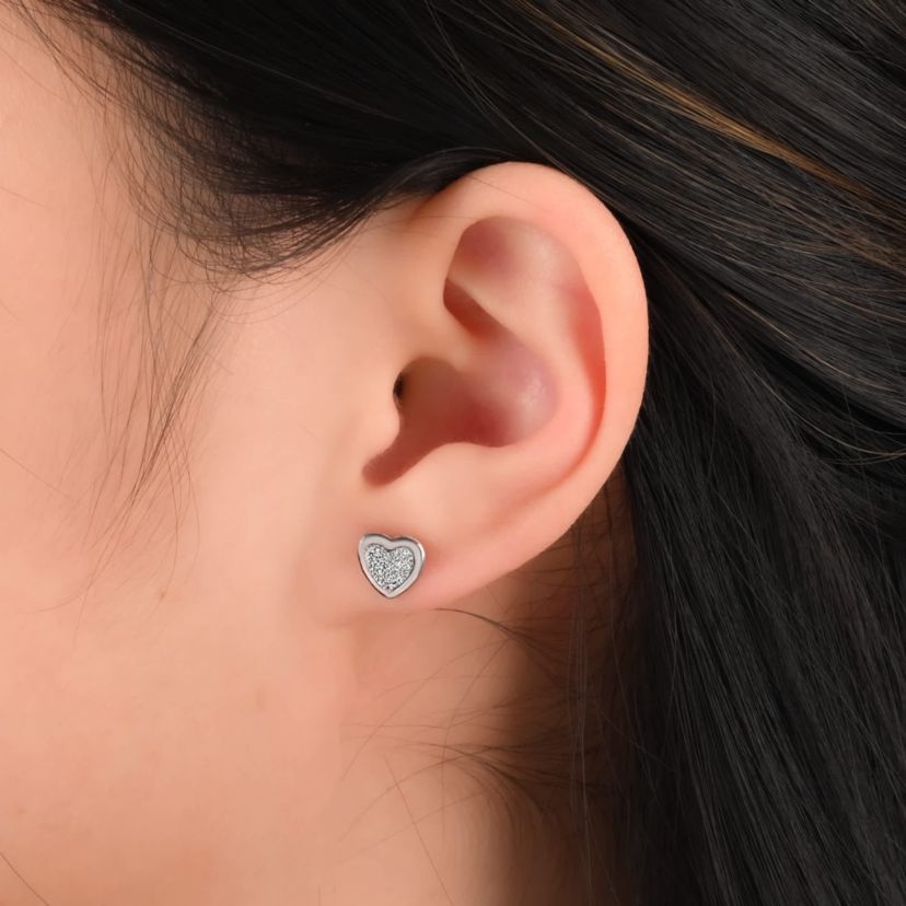 Lab Created Sterling Silver White Cubic Zirconia 4mm Round, Ball and Glitter Heart Stud Earring Set