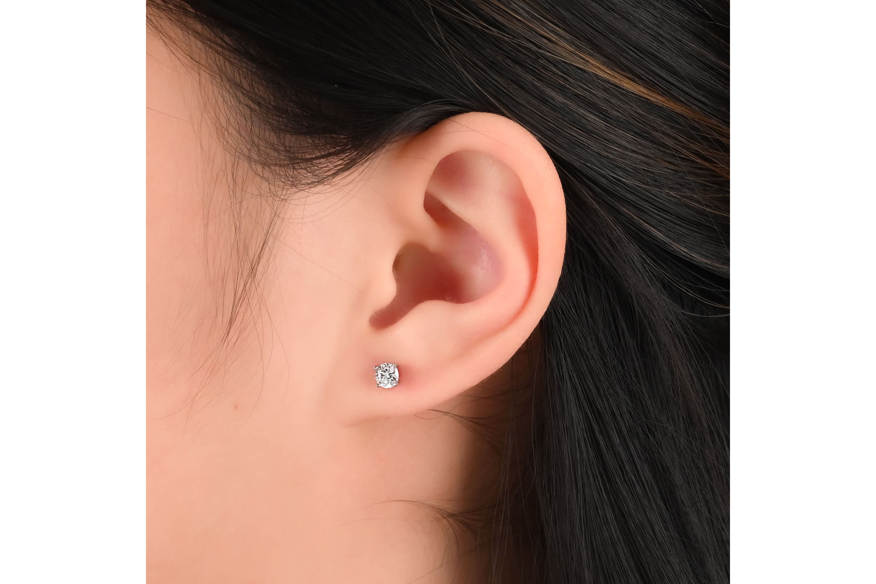 Lab Created Sterling Silver White Cubic Zirconia 4mm Round, Ball and Glitter Heart Stud Earring Set
