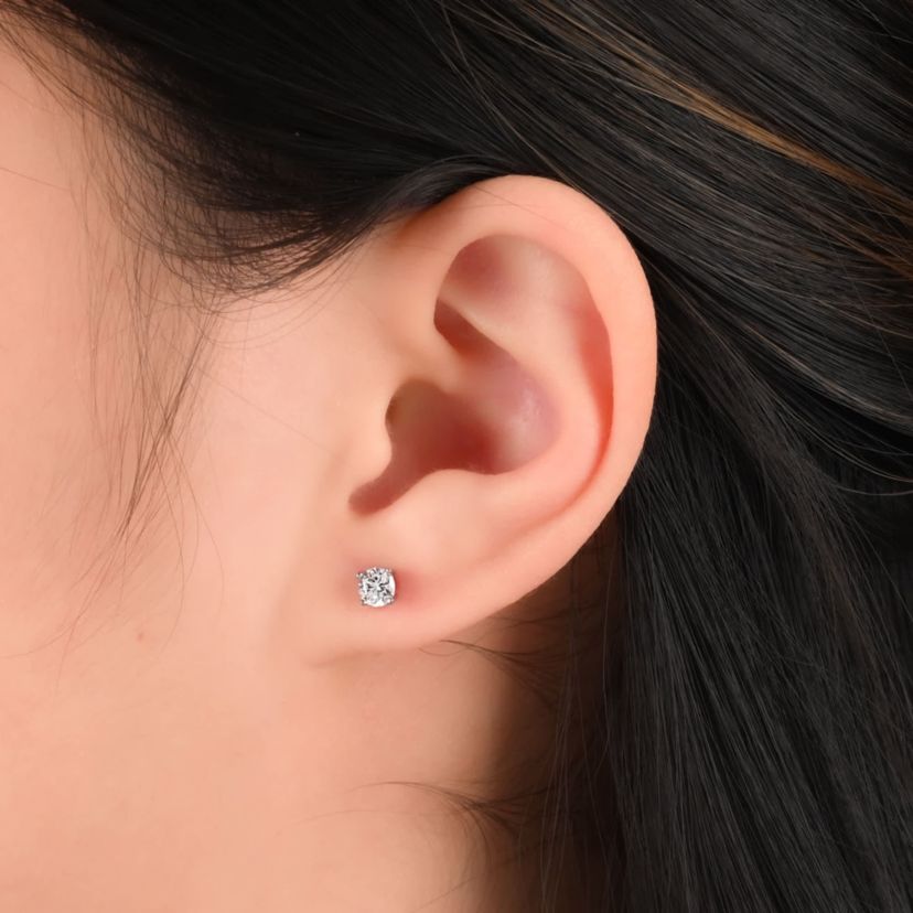 Lab Created Sterling Silver White Cubic Zirconia 4mm Round, Ball and Glitter Heart Stud Earring Set