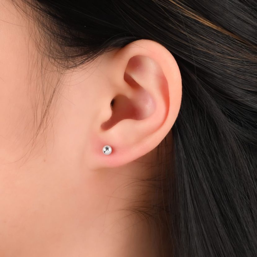 Lab Created Sterling Silver White Cubic Zirconia 4mm Round, Ball and Glitter Heart Stud Earring Set