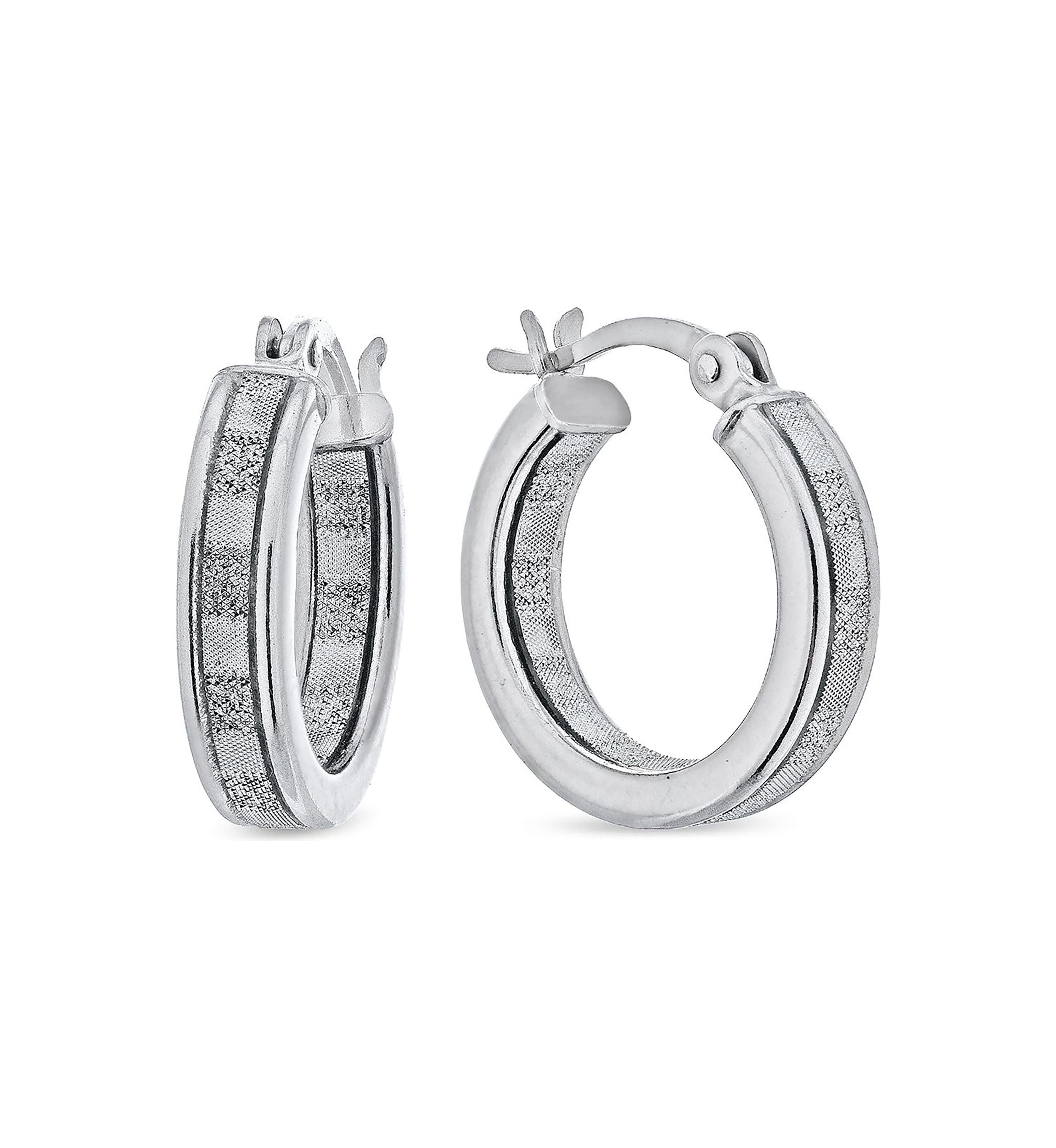 Graduated 3 Pair Glitter Hoop Earring Set in Sterling Silver