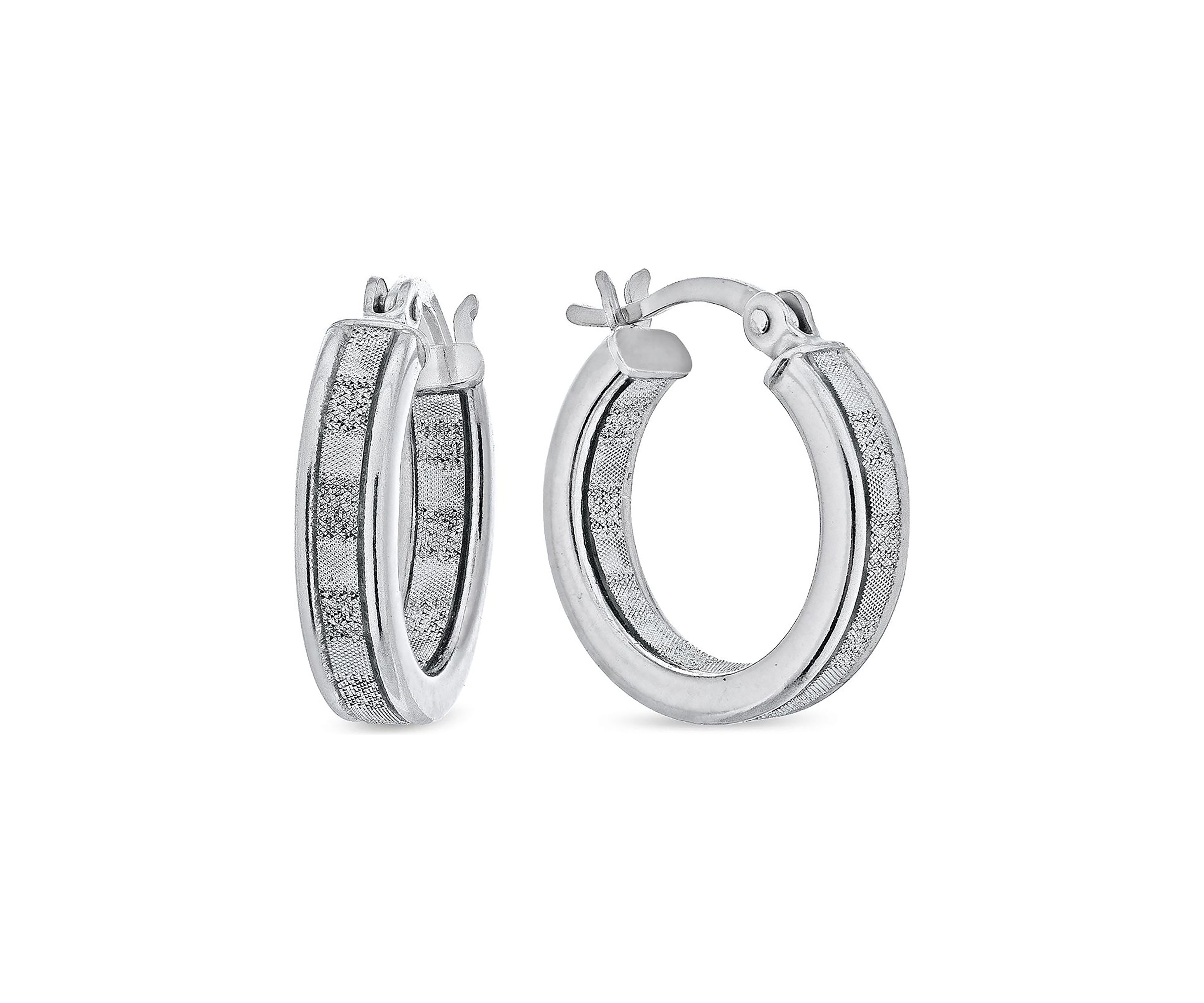 Graduated 3 Pair Glitter Hoop Earring Set in Sterling Silver