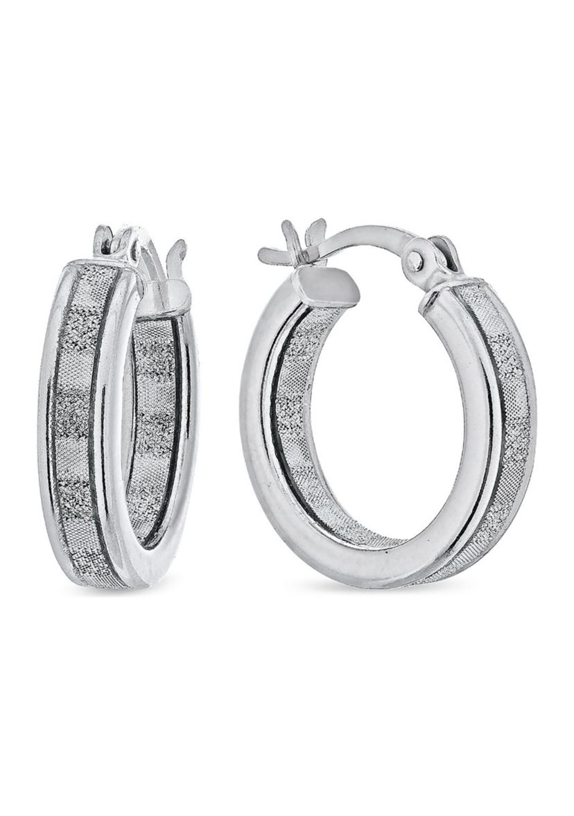 Graduated 3 Pair Glitter Hoop Earring Set in Sterling Silver