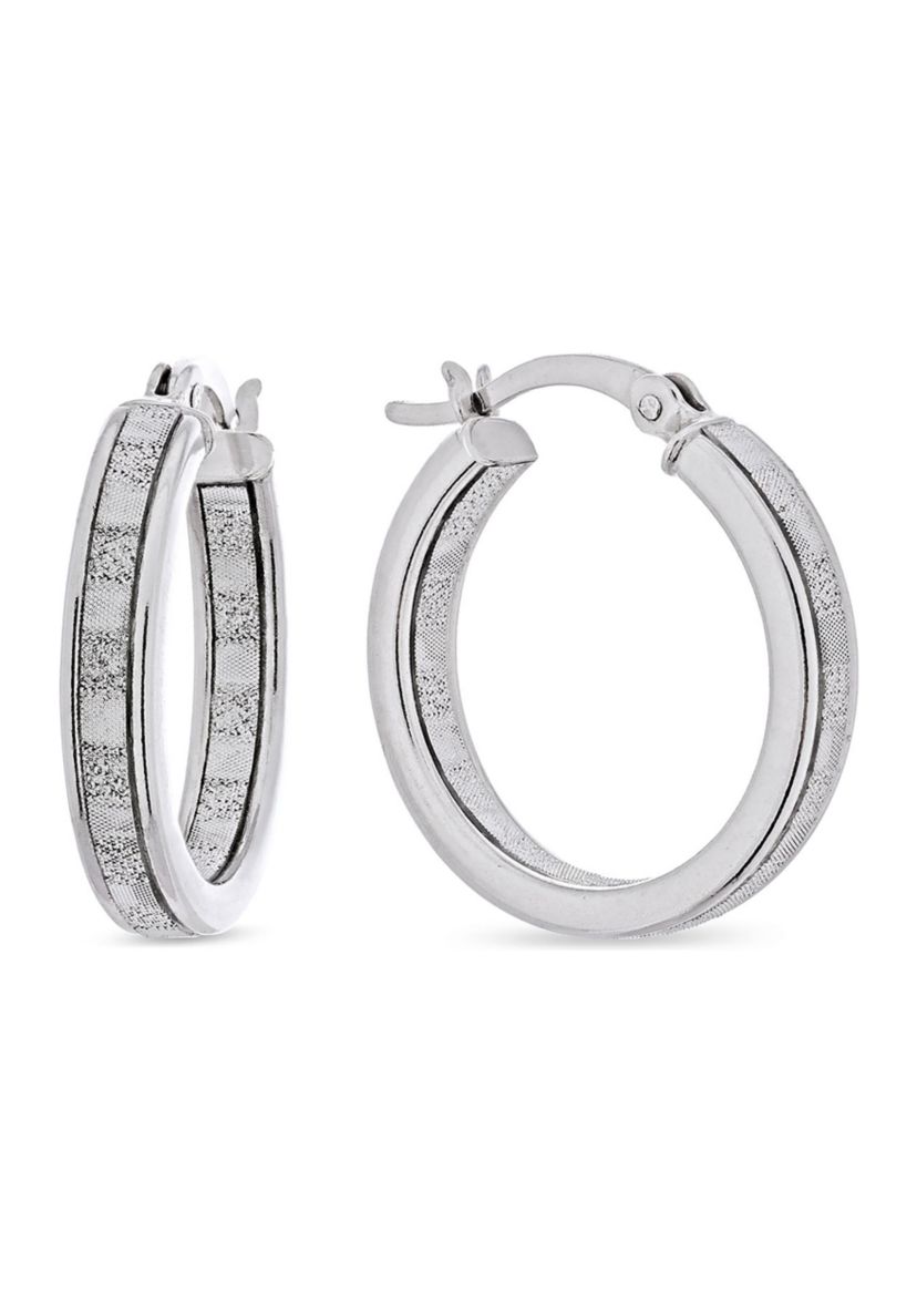 Graduated 3 Pair Glitter Hoop Earring Set in Sterling Silver