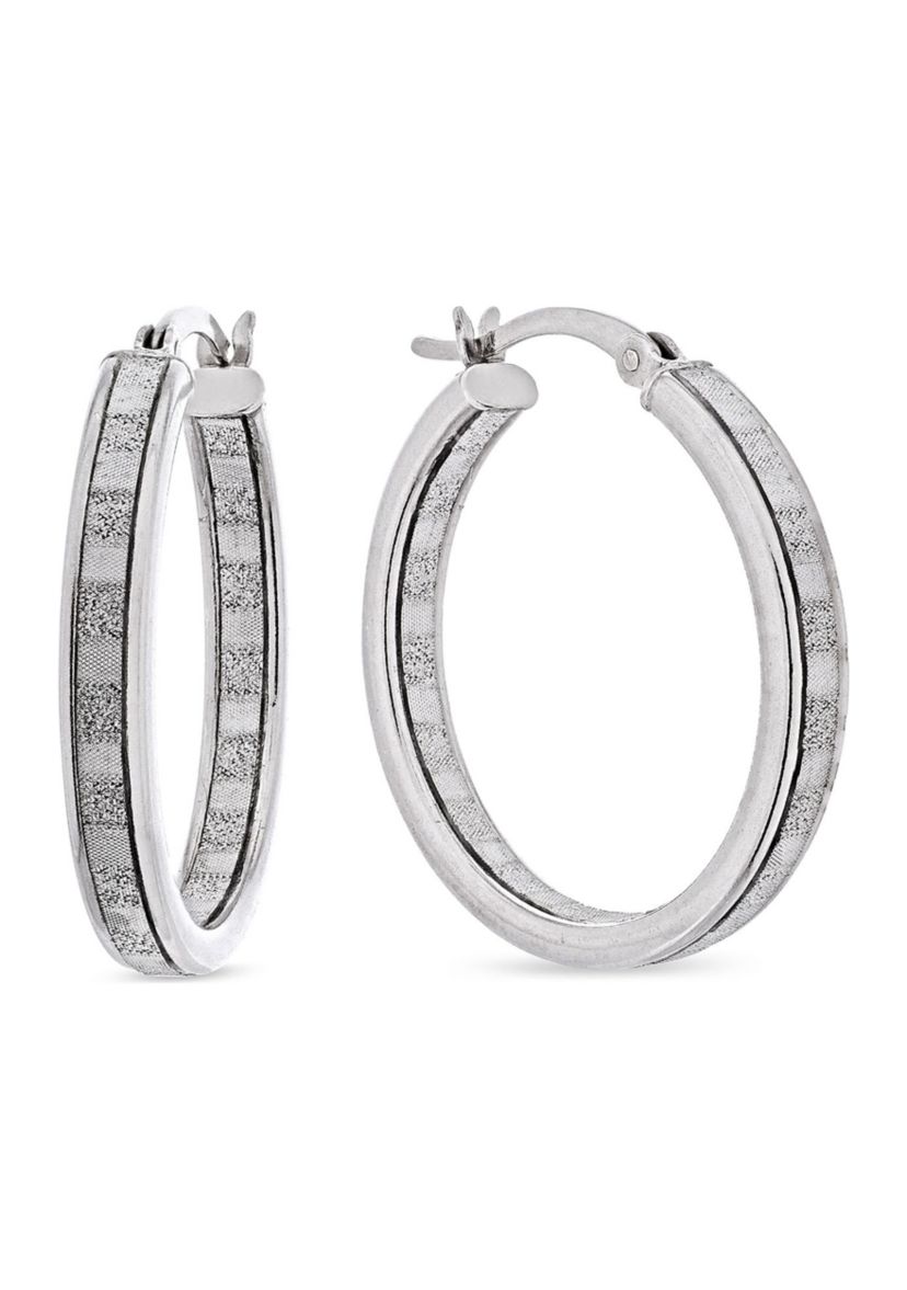 Graduated 3 Pair Glitter Hoop Earring Set in Sterling Silver