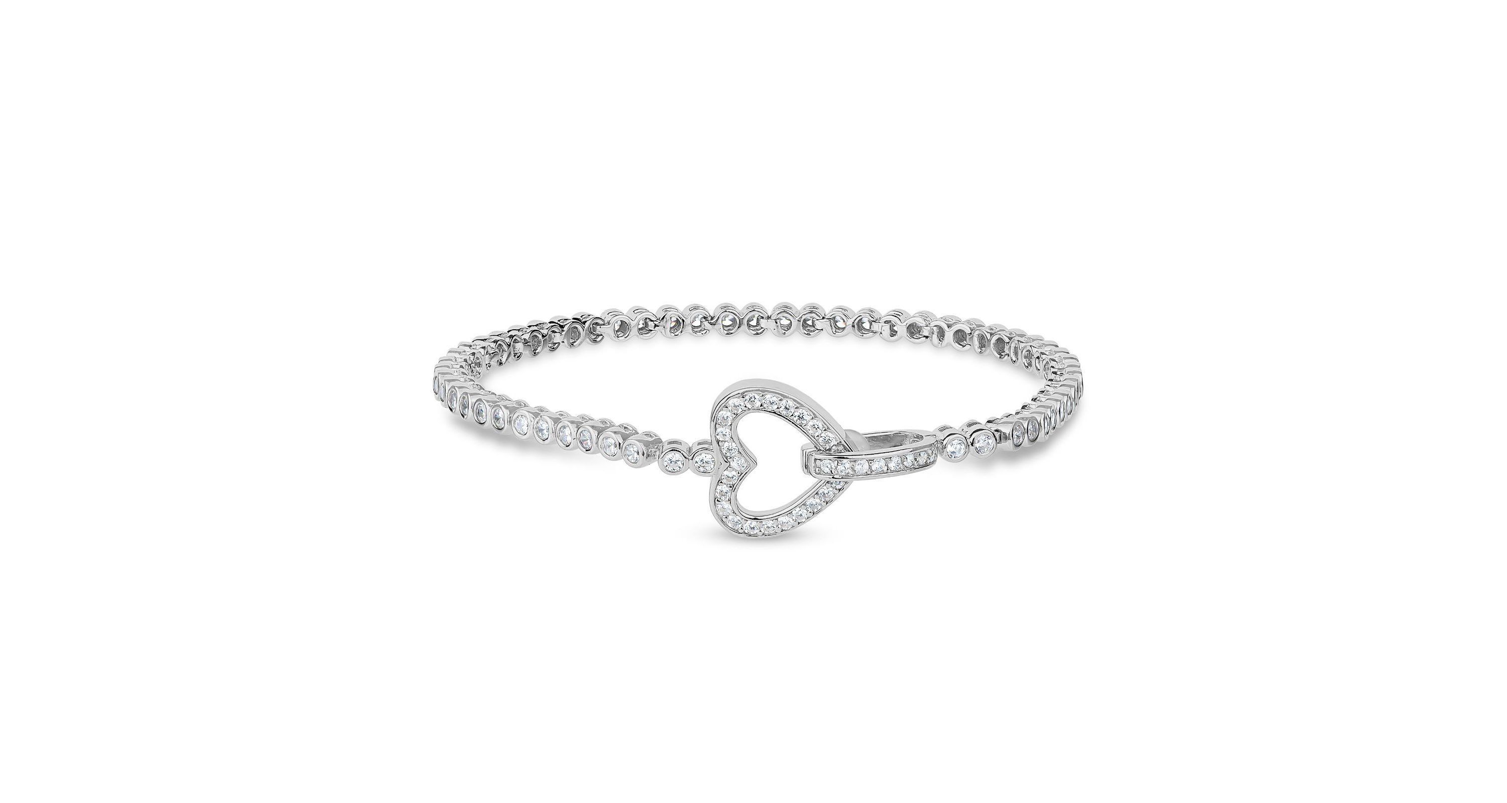 Sterling Silver Cubic Zirconia Heart Clasp 7.25-Inch Bracelet