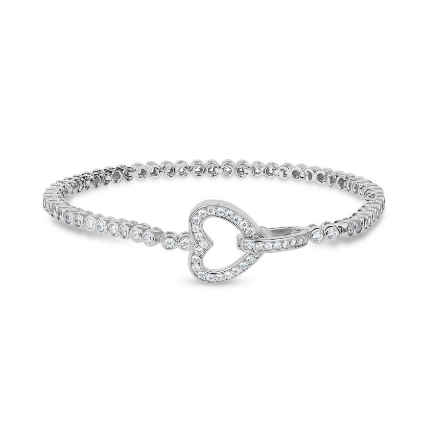 Sterling Silver Cubic Zirconia Heart Clasp 7.25-Inch Bracelet