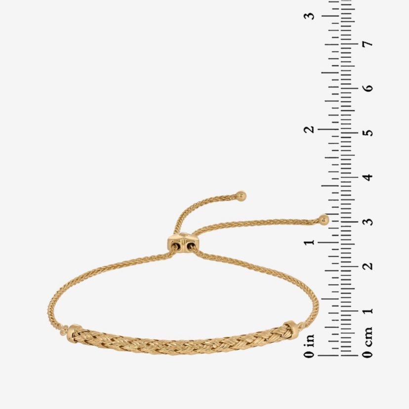 Lab Created 18K Gold Plated Sterling Silver White Cubic Zirconia Triple Wheat Curved Bar 7-10 Inch Adjustable Bolo Bracelet