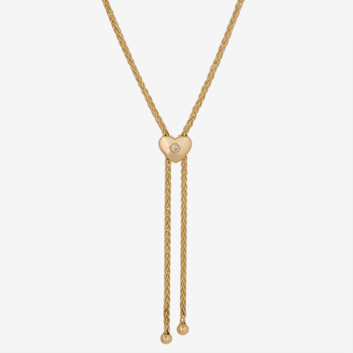 Lab Created 18K Gold Plated Sterling Silver White Cubic Zirconia Triple Wheat Curved Bar 7-10 Inch Adjustable Bolo Bracelet