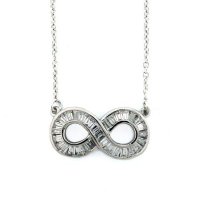 Forever New Platinum Plated Sterling Silver Cubic Zirconia Baguette Infinity Pendant 18-Inch Necklace