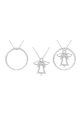 Designs by Helen Andrews Diamond Accent Angel and Circle Interchangeable Pendant Necklace in Sterling Silver