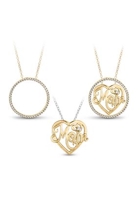 Designs by Helen Andrews Lab Created 14K Gold Plated Sterling Silver White Cubic Zirconia Mom Heart Circle 3-Way Pendant 16+2-Inch Necklace