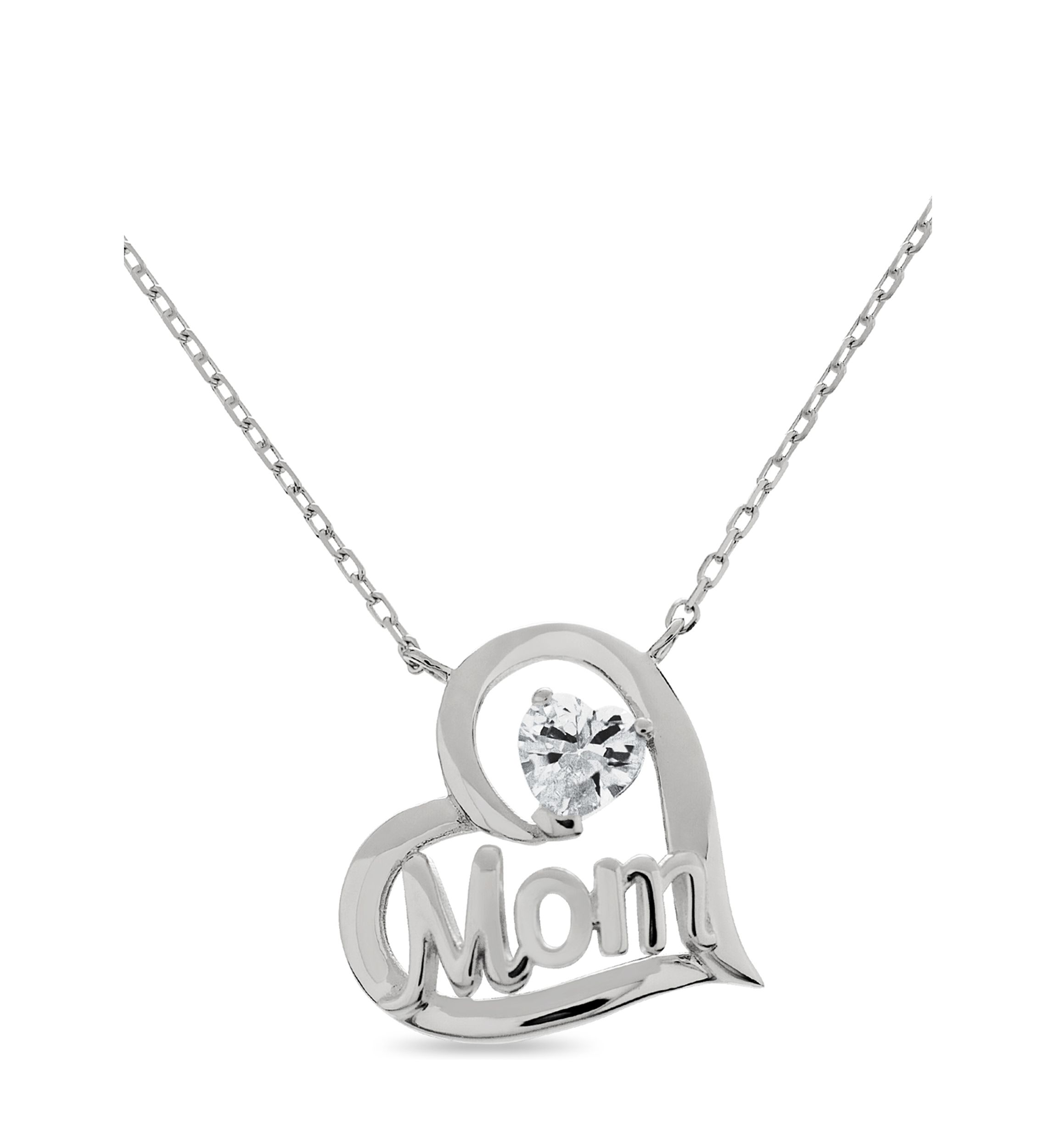 Lab Created CZ Mom Heart Pendant in Sterling Silver