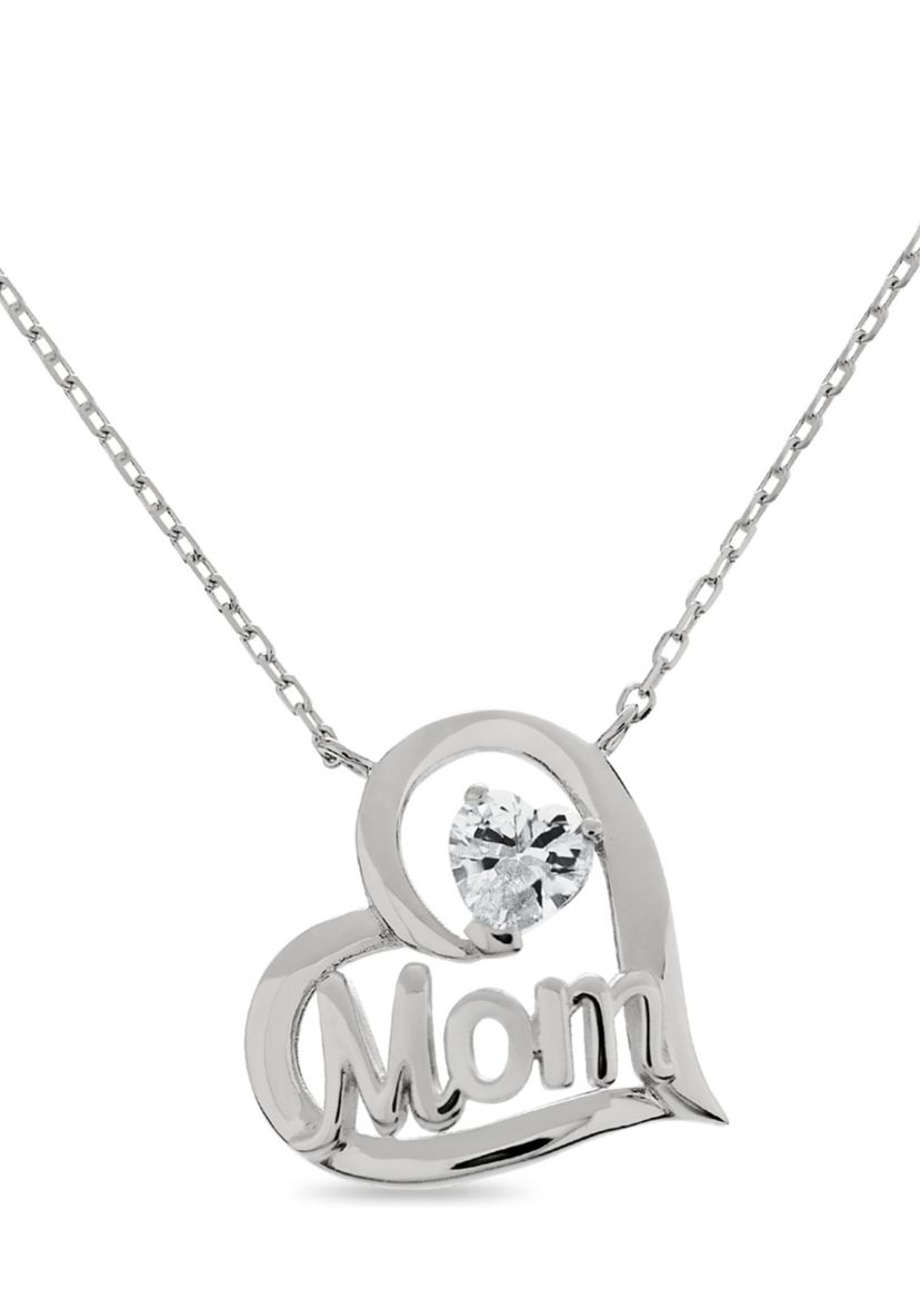 Lab Created CZ Mom Heart Pendant in Sterling Silver