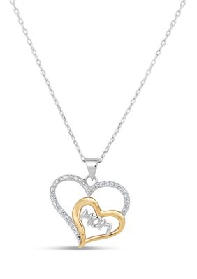 Forever New featuring Swarovski Zirconia Diamond Accent Double Heart Mom Pendant in Two Tone Sterling Silver