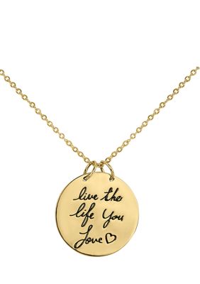 Designs by Helen Andrews 18k Gold Plated Sterling Silver "Live the Life You Love" Disc Pendant Necklace